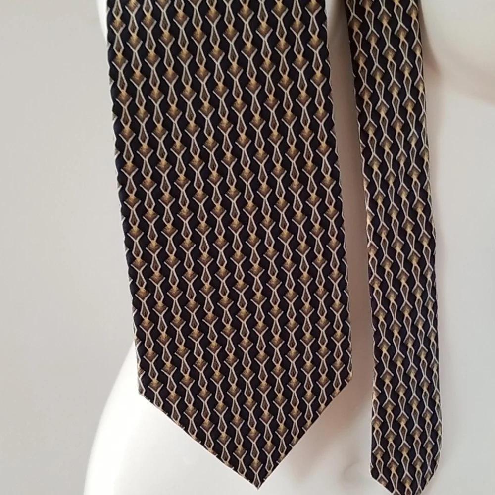 Kenneth Cole All Silk Navy w. Gold Brown Tan Tie